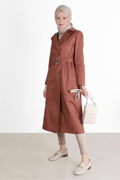 Alvina PLAID PATTERNED DETAILED BELTED BUTTONED TRENCH COAT 10565