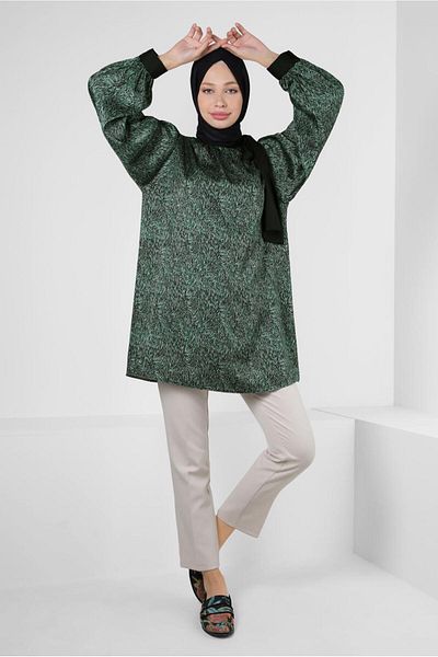 Alvina PATTERNED COLLAR BINDING DETAIL SATIN TUNIC 43934