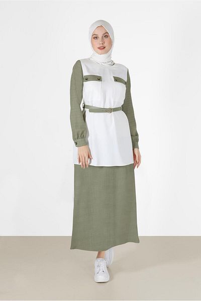 Alvina Double Skirt Suit with Belt and Pocket Detail - 42170