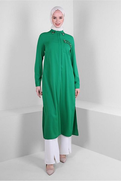 Alvina STONE PRINTED HIDDEN BUTTON LONG TUNIC 43548