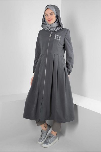 Alvina HOODED PLAID DETAILED TRENCH COAT 10757