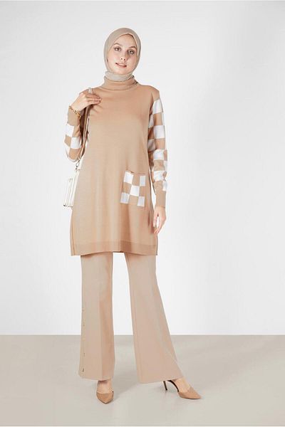 Alvina SQUARE PATTERNED POCKET KNIT TUNIC 42022