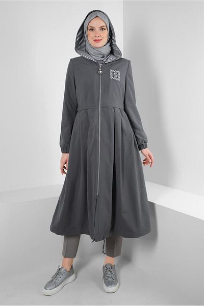Alvina HOODED PLAID DETAILED TRENCH COAT 10757