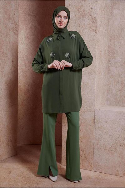 Alvina Stone Detailed Hijab Tunic 44468-1
