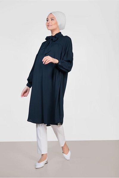 Alvina Lace-Up Tunic with Balloon Sleeves and Collar 4111