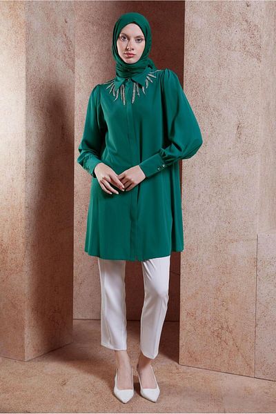Alvina 44494 Model Hijab Tunic - Stone Detailed