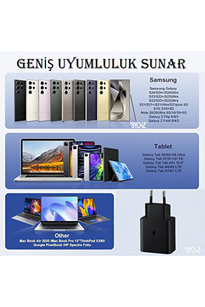 bydiz Samsung Galaxy (45W) Hızlı Şarj Aleti, S25 S24 S23 S22 S21, Hızlı Şarj Iphone 12/13/14/15/16/pro/max