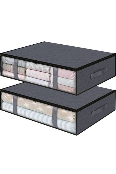 Choice DARK GRAY 1pc/2pcs Simple Zipper Underbed Storage Bag, Foldable Organizer With Window, Lightweight C