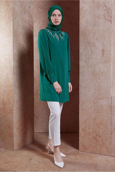 Alvina 44494 Model Hijab Tunic - Stone Detailed