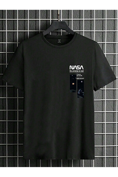 coolart Tricou cu imprimeu luminos Nasa - Negru, cu imprimeu supradimensionat...