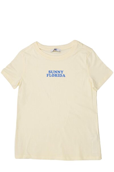 ASG TEKSTİL Tekst žute boje detaljan Oversize kroj ženska T-shirt