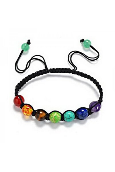 Choice سوار كلاسيكي من 7 حبات شاكرا، مصنوع من حجر طبيعي، حبل أسود مضفر، يوغا،...