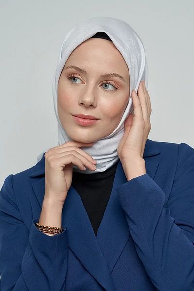 ED Scarf Ασημί Χρώμα Βαμβακερό Φουλάρι - Μοτίβο Μονόγραμμα