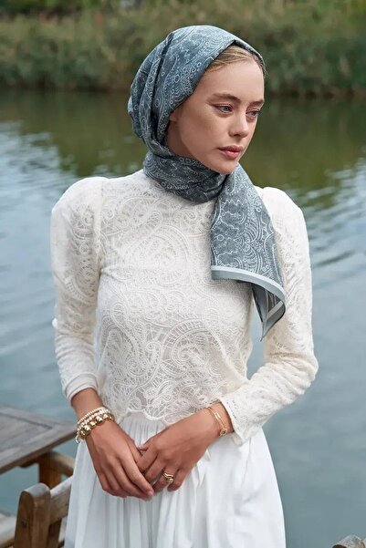 ED Scarf Astra Desen Pamuk İpek Şal - Füme