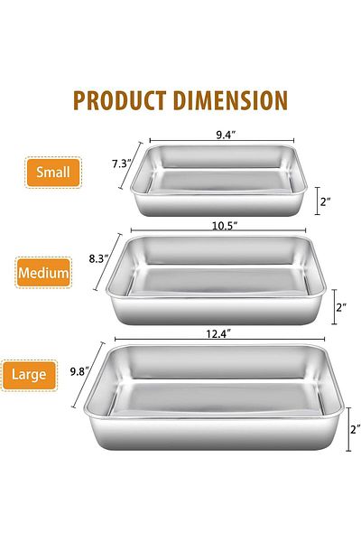 COOYA Baking Pans Set of 3, Stainless Steel Sheet Cake Pan for Oven Non-toxic & Healthy, Dishwasher Safe