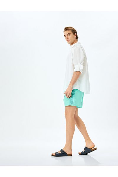 Koton Σλόγκαν με στάμπα με κορδόνια στη μέση Oversize μαγιό