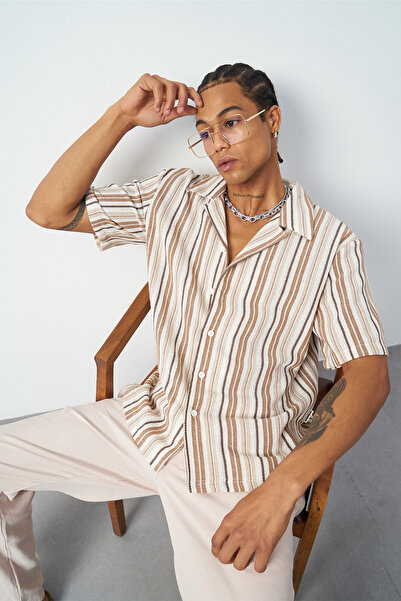 Mesfeno Striped Cuban Collar Oversize Men's Shirt