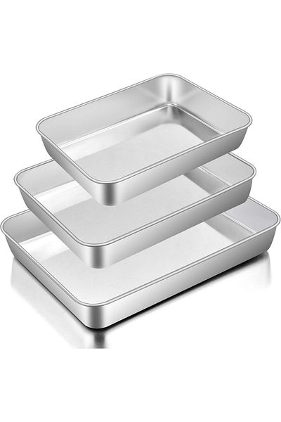 COOYA Baking Pans Set of 3, Stainless Steel Sheet Cake Pan for Oven Non-toxic & Healthy, Dishwasher Safe