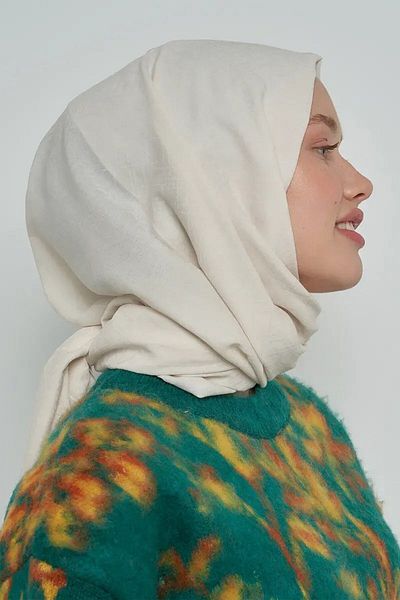 ED Scarf Βαμβακερό σάλι σε ανοιχτό λευκό ριγέ