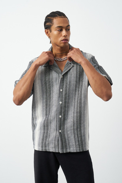 Mesfeno Смугаста сорочка з кубинським коміром Oversize для чоловіків