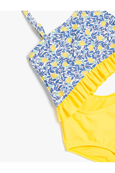 Koton Asymmetric Neck Ruffle Detailed Window Detailed Swimsuit