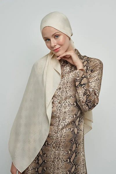 ED Scarf Μοτίβο μονόγραμμα βαμβακερό σάλι Jacquard - Κρέμα