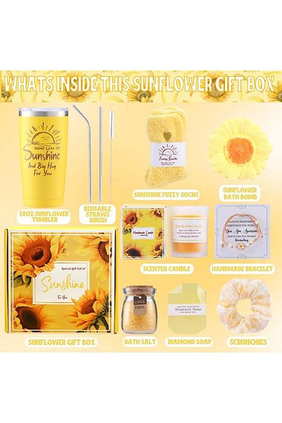 COOYA Gift Set for Women, 10 PCS Bath Gift Set with Gift Box, Sunflower Self Care Spa Gifts