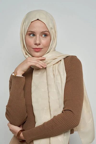 ED Scarf Μωσαϊκό Μοτίβο Ζακάρ Βαμβακερό Σάλι - Κρέμα