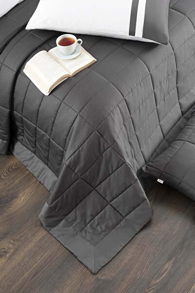 Altınbaşak Vespera Çift Kişilik Nevresim-Yatak Örtüsü Takımı Antrasit (9 Parça)