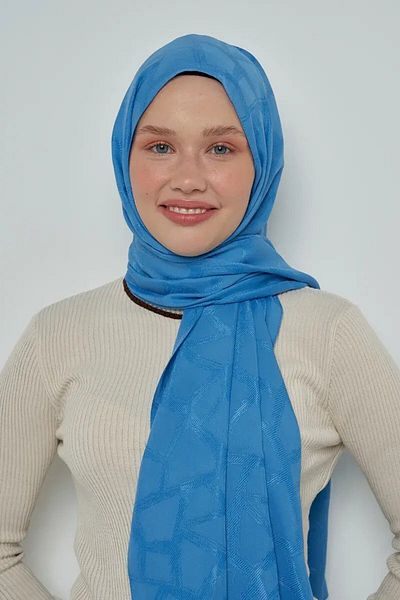 ED Scarf Model mozaic șal din bumbac jacquard - albastru
