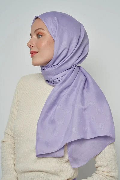 ED Scarf Μοτίβο μονόγραμμα βαμβακερό σάλι Jacquard - Λιλά