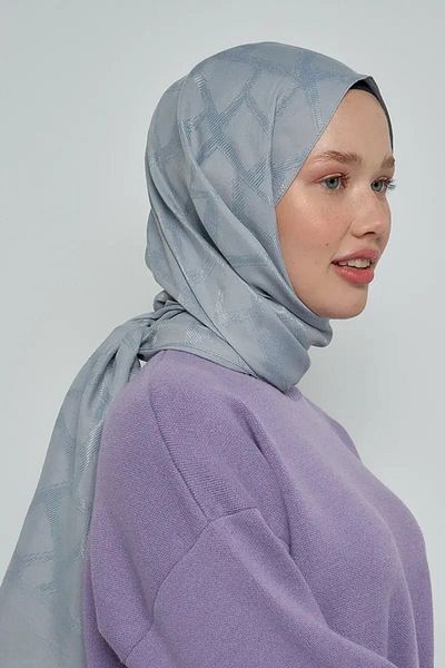 ED Scarf Μωσαϊκό μοτίβο βαμβακερό σάλι ζακάρ - γκρι