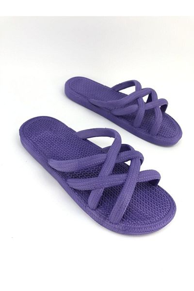 GEZER Γυναικεία καλοκαιρινή ψάθινη εμφάνιση Purple Pool Sea Bath and Daily Slippers - Golden Step Shoes
