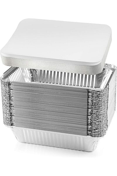 COOYA Duty Disposable Aluminum Oblong Foil Pans with Lid Covers Tray Extra-Sturdy Containers for Cooking