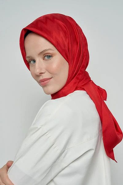 ED Scarf Zigzag Patterned Red Cotton Scarf