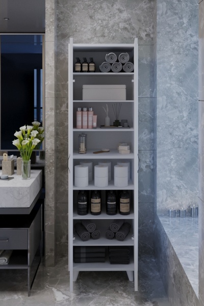 KZY 8 Raflı 2 Kapaklı 16R Banyo Dolabı Kiler Dolabı Çok Amaçlı Dolap Beyaz