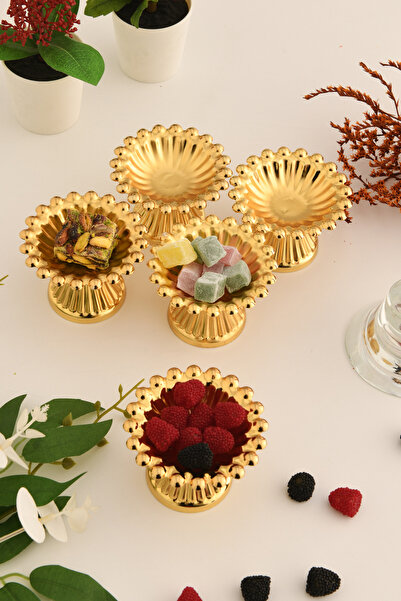 LUMINZO Moni 6-Piece Sugar Bowl Turkish Delight Bowl Gold Footed Round Presentation Plate Tableware Catering Guest Service