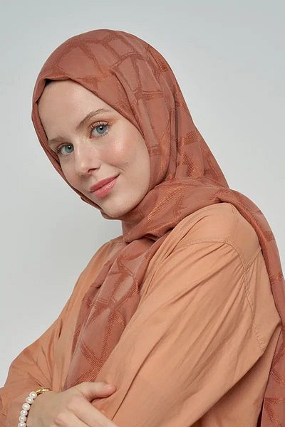 ED Scarf Μωσαϊκό Μοτίβο Ζακάρ Βαμβακερό Σάλι - Καφέ