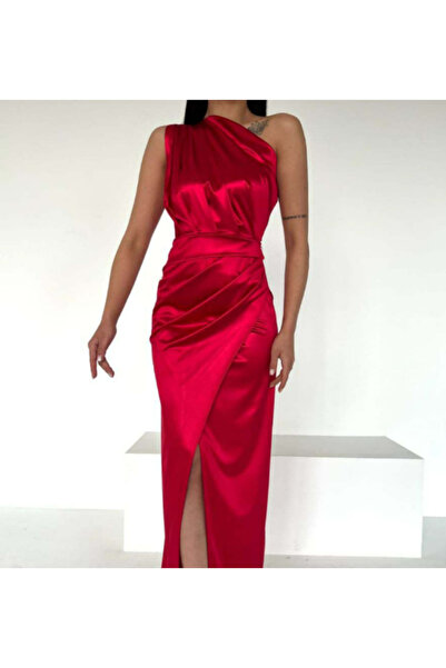 Mekafashion Fiona Tek Kol Drapeli Saten Abiye 582856