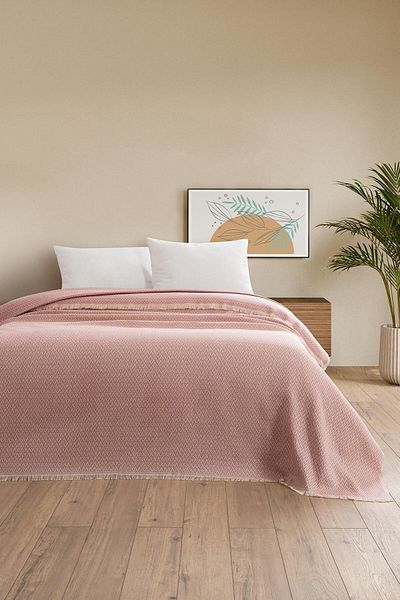 Denizli Concept Pera Powder Pink Bedspread - Zigzag Patterned Pique - 200X230 cm