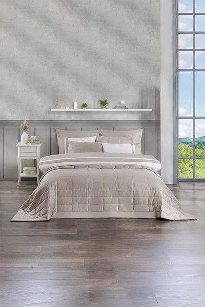 Altınbaşak Vespera Double Duvet Cover-Bedspread Set Beige (9 Pieces)
