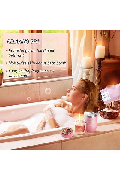COOYA 8 PCS Bath Gift Set with Gift Box, Self Care Gifts, Relaxing Spa Gift Set, Gift Set for Women