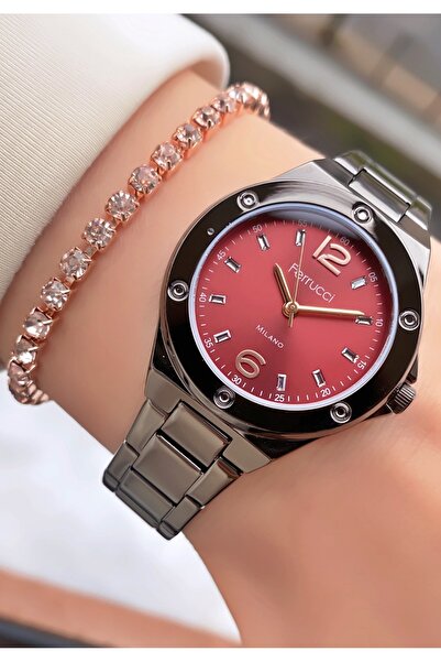 Ferrucci ساعة يد نسائية بسلك فولاذي باللون الأسود - هدية سوار