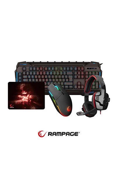 Rampage KB-R63 STAGE Makrolu Klavye SN-R9 Kulaklık  R63 RGB Mouse + Mousepad 4lü OYUNCU SETİ