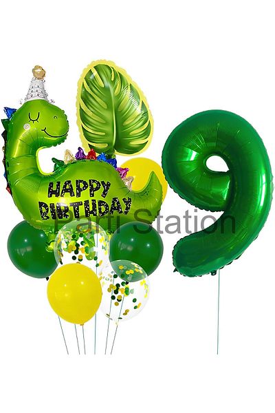 Parti Station Green Dinosaur 9Th Birthday Balloon Set Jurassic Theme
