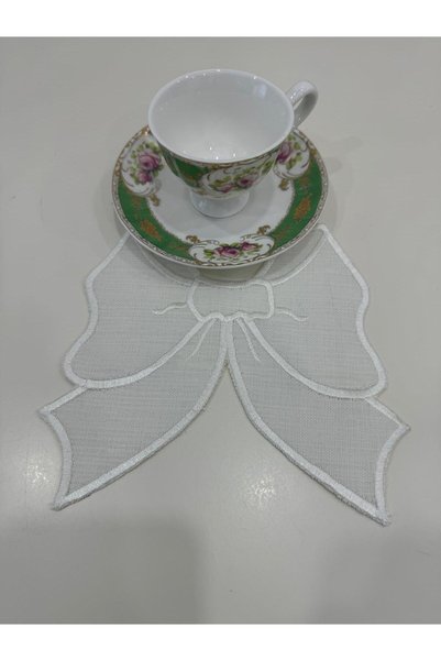 İNCİ ÇEYİZ 6 Pieces Linen Fabric Bow Pattern Processing Coffee Side Cocktail Napkin & Coasters.