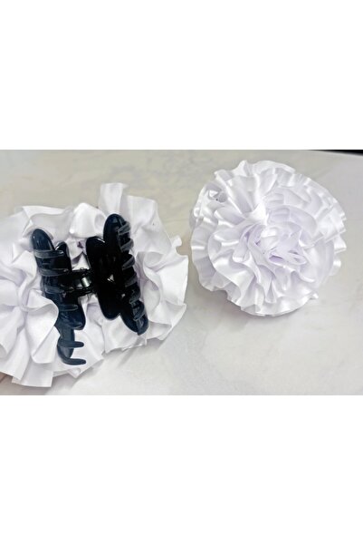 Lissa Aksesuar Model cu cataramă cu detaliu de trandafir din satin alb