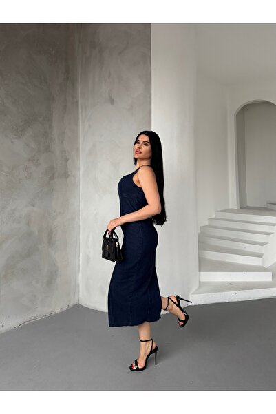 Fiori Strappy Back Zipper Long Denim Jeans Dress