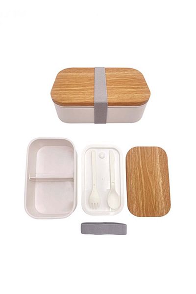Miniso 900ml Wooden Design Bento Lunch Box - White