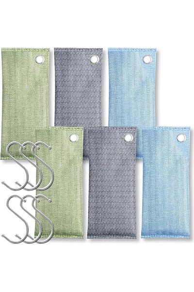 COOYA 6 Packs Activated Charcoal Bag with 6 Hooks,Nature Health Bamboo Charcoal,for Shoes,Car,Closet